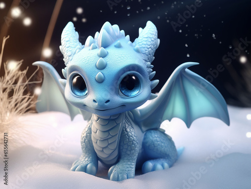 Winter snowing super cute cartoon dragon on Christmas background