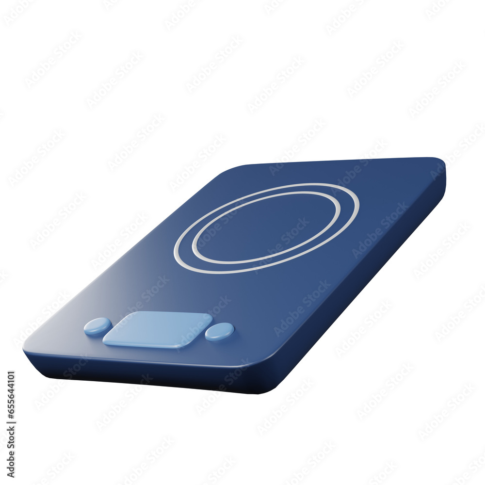 Induction cooker 3d render on transparent background.