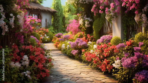 stone path with flowers in the garden © RDO