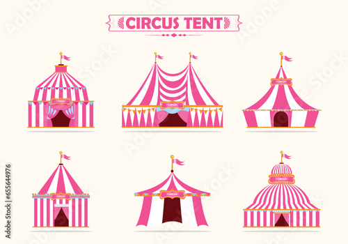 Pink circus tent vector illustration. Circus dome for amusement park, funfair or event isolated on white background. Circus, festival, entertainment concept