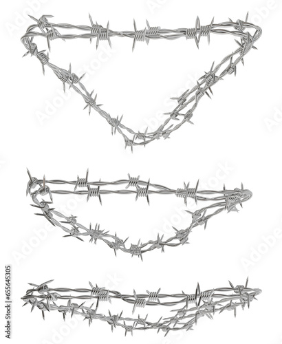Fotografi A 3d illustration of set triangular shape with rounded corners made from barbed wires