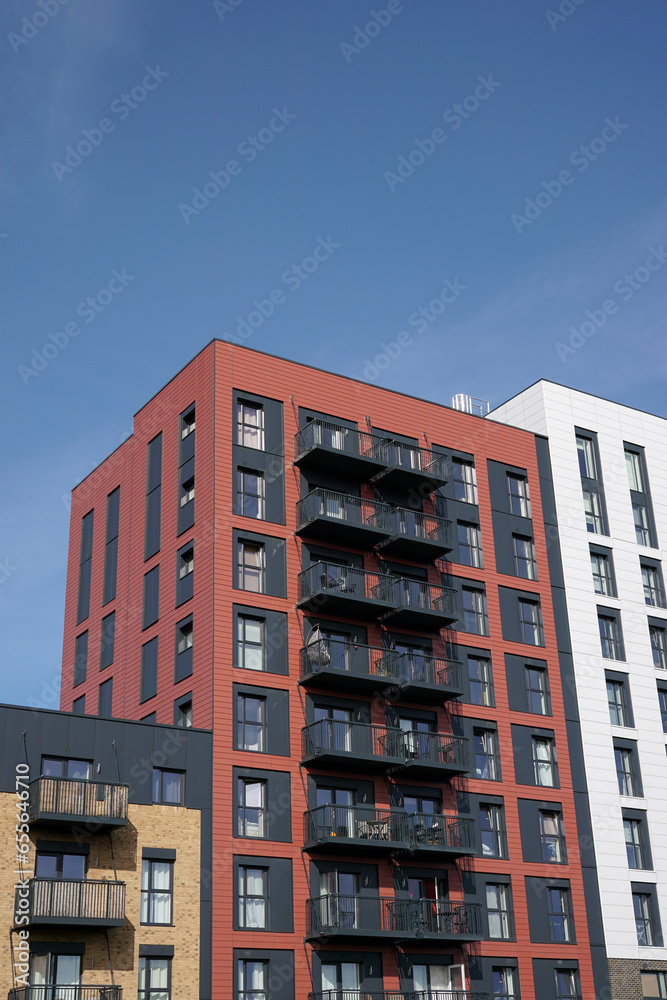 Residential tower block. exterior of new apartment block. city housing in the UK 