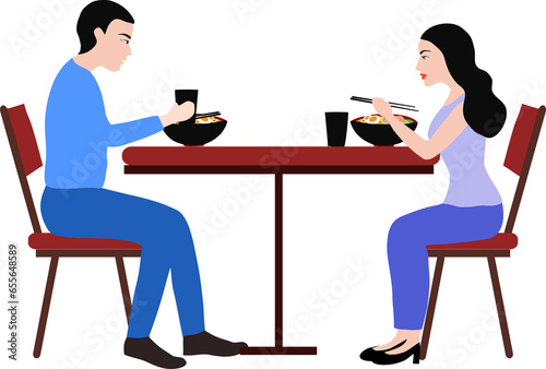 Couple eating dinner on png background