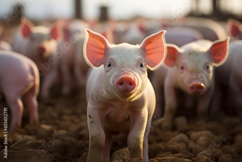 Healthy pigs in the barn Livestock industry raising meat animals. Ai generative