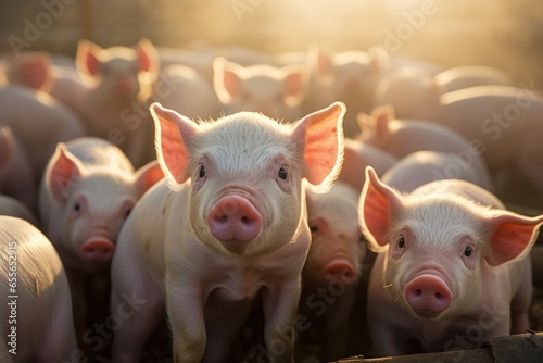 Healthy pigs in the barn Livestock industry raising meat animals. Ai generative