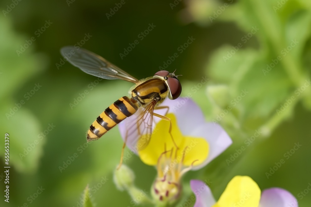 A fly on a flower in extreme close-up A fly on a flower in extreme close-up