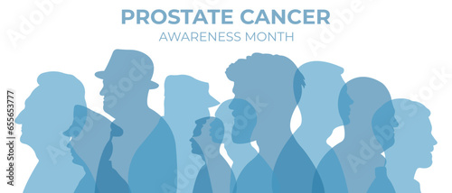 Prostate cancer awareness month.Blue November.Vector illustration with silhouettes of men and space for text.