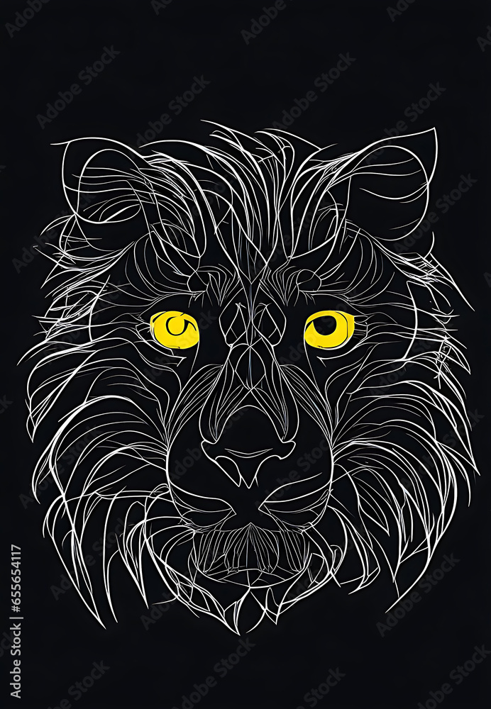 Colorful lion face with dark background,line art illustration generative ai image Colorful lion face with dark background,line art illustration generative ai image