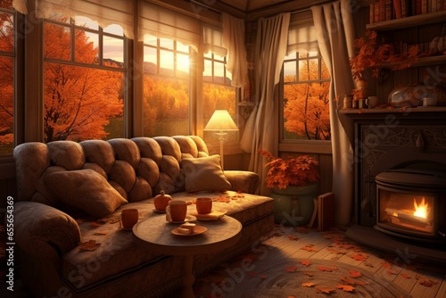 Cozy, warm ambiance in autumn. Generative AI