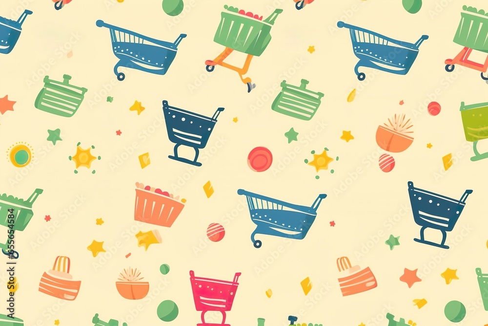 Flat design shopping cart pattern design background 
