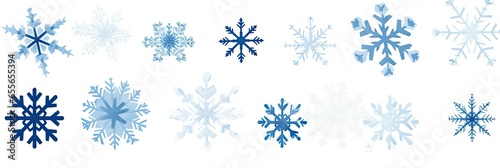 Wallpaper Mural Winter and Christmas background of assorted blue and white snowflakes on a white background. Generative AI Torontodigital.ca