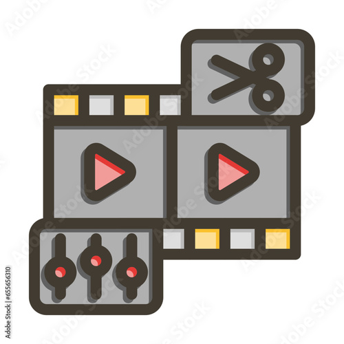 Video Editing Vector Thick Line Filled Colors Icon Design