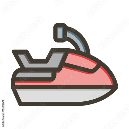 Jet Ski Vector Thick Line Filled Colors Icon Design