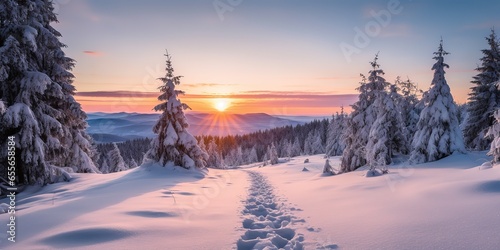 Winter landscape with forest photo