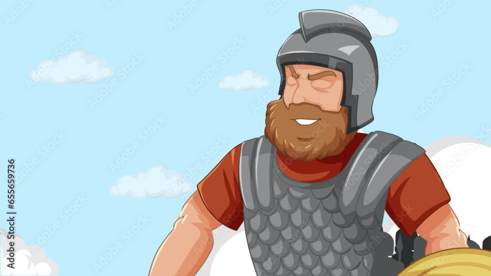 Religious bible story of David and Goliath, featuring Goliath character talking to the king. Religious bible story of David and Goliath, featuring Goliath character talking to the king.