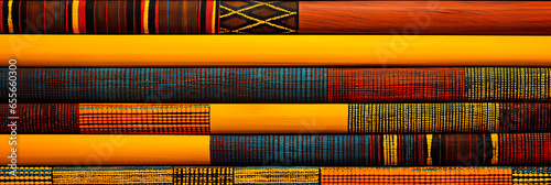 Colorful African Kente Cloth Fabric Background Displaying Traditional Tribal Patterns 