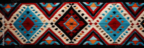 Traditional Turkish kilim fabric background featuring geometric symmetry and vibrant colors 