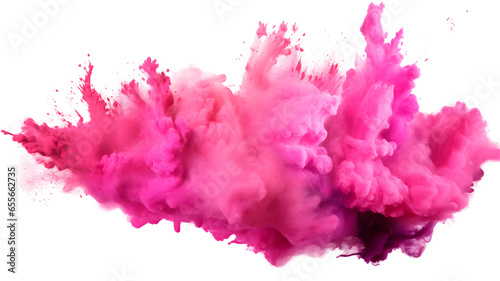 Colorful pink smoke paint explosion, color fume powder splash on transparent background PNG