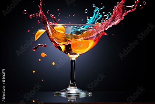 3D cocktail glass with splashes. Generative AI