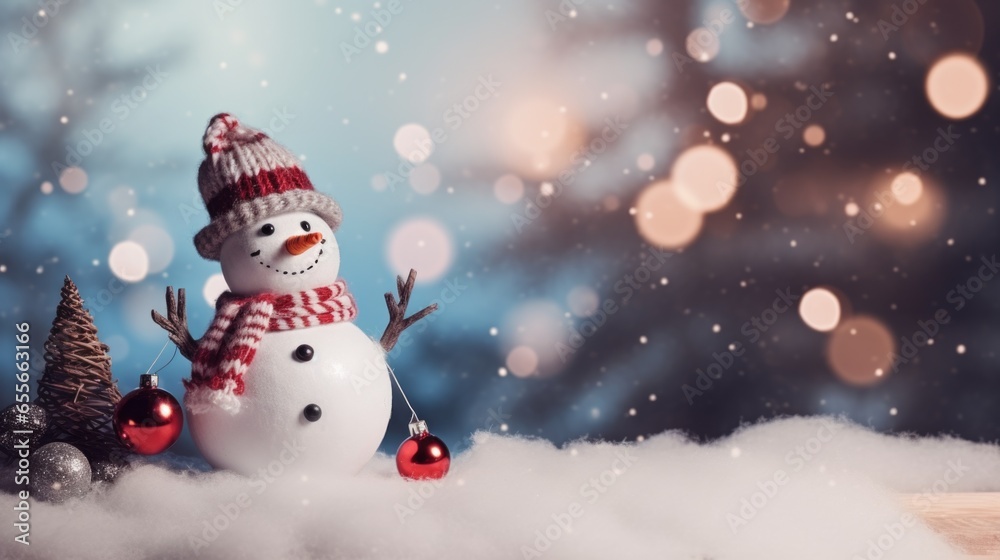 Merry Christmas and Happy New Year background with Snowman