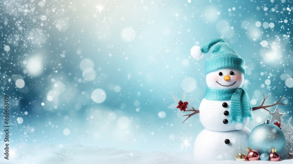 Merry Christmas and Happy New Year background with Snowman