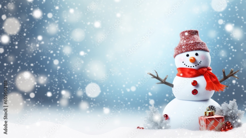 Merry Christmas and Happy New Year background with Snowman