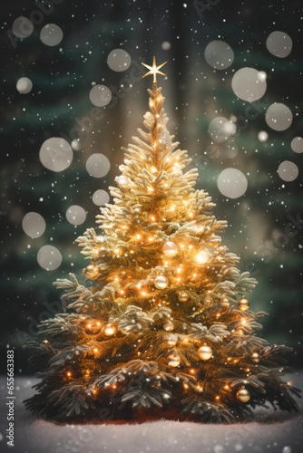 Festive Christmas New Year background. Holiday Christmas winter tree