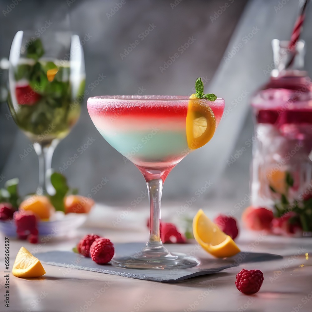 A cocktail glass rimmed with sugar and filled with a refreshing and fruity drink2 A cocktail glass rimmed with sugar and filled with a refreshing and fruity drink2