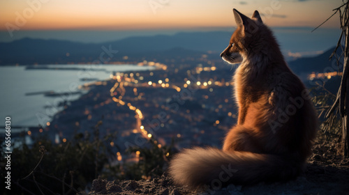 A fox sitting on the top of mountain 