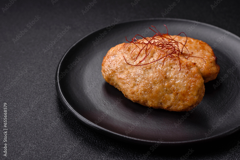 Delicious fried cutlets or meatballs with salt, spices and herbs Delicious fried cutlets or meatballs with salt, spices and herbs
