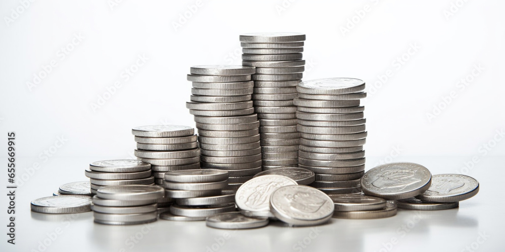illustration of silver money coin stack. Created with Generative AI illustration of silver money coin stack. Created with Generative AI