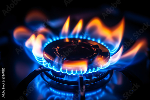 modern gas stove in flame