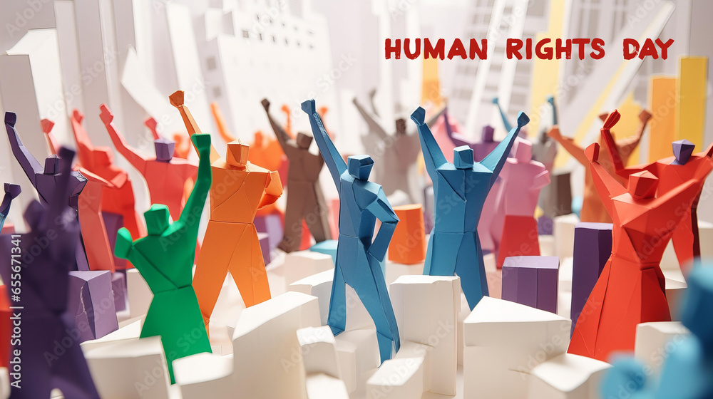 Human Rights Day Poster in Origami Style - obrazy, fototapety, plakaty 