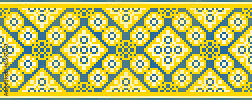Vector illustration of Ukrainian ornament in ethnic style, identity, vyshyvanka, embroidery for print clothes, websites, banners. Background. Geometric design, border, copy space, frame