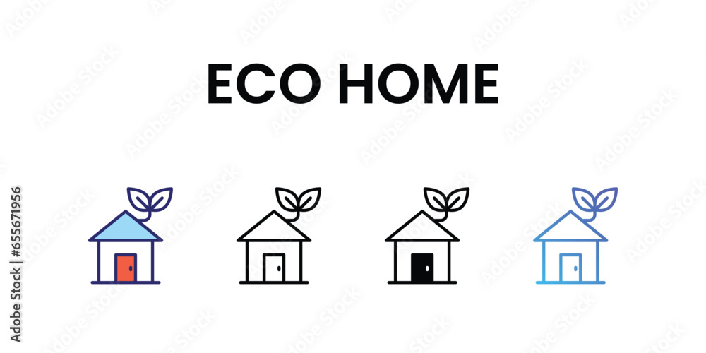 Eco Home icons, color, line, glyph, gradient, Blue icon, Green energy icon in five variations stock illustration. Eco Home icons, color, line, glyph, gradient, Blue icon, Green energy icon in five variations stock illustration.