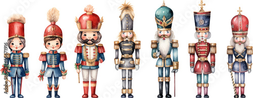 set watercolor Christmas Nutcracker on white background. 