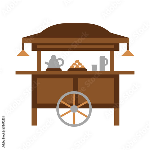 Gerobak angkringan kayu, angkringan food cart flat illustration, warung nasi kucing vector