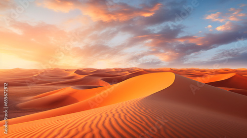 Sand dunes in the Sahara Desert at amazing sunrise, Merzouga, Morocco. ai generative