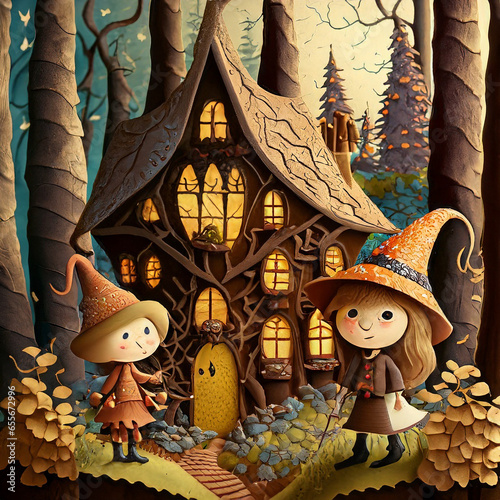 Hansel y Gretel, y la casita de chocolate (generado por IA)
