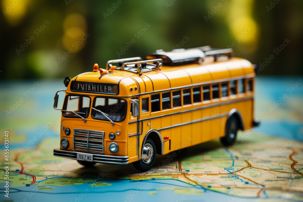 school bus , online map navigator on smartphone transport representation, gps concept