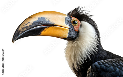 Attractive Hornbill Bird Isolated on White Transparent Background.