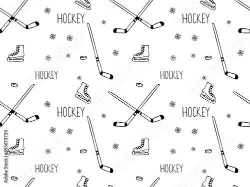 black and white seamless doodle pattern ice hockey