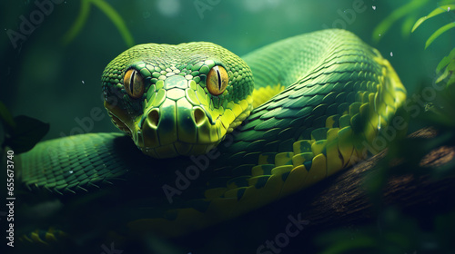 Closeup shot of a green python - Generative AI