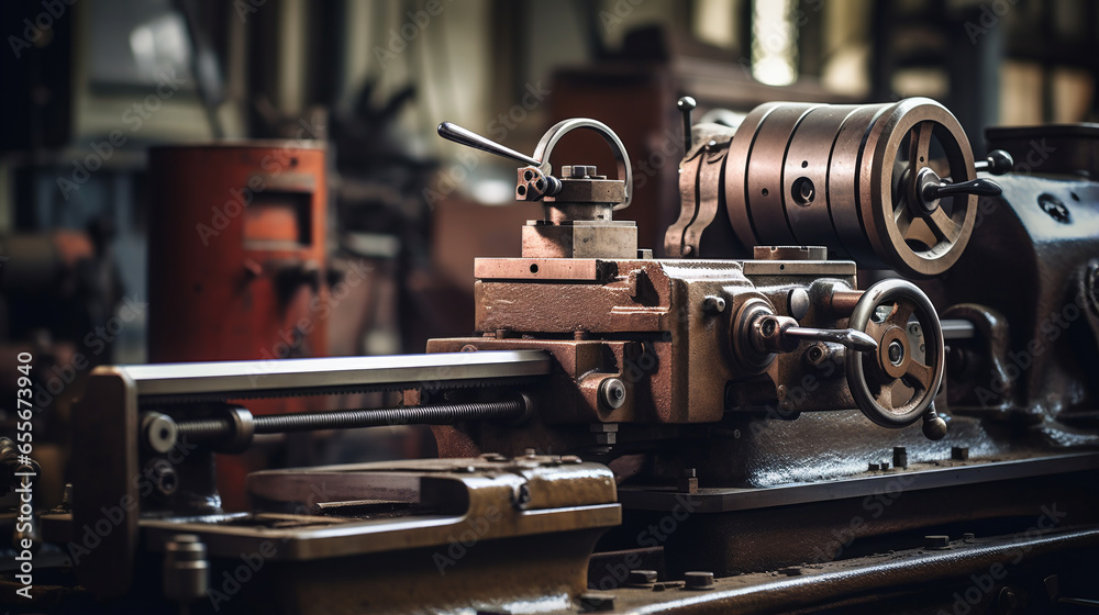 Fototapeta premium old lathe in industrial production. ai generative