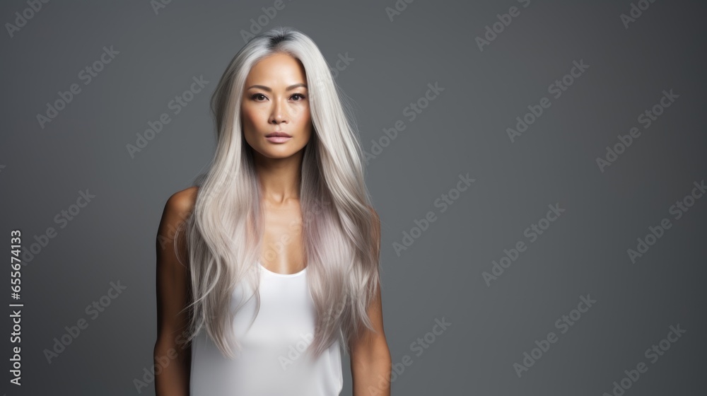 Fototapeta premium portrait of a smile woman with silver hair.