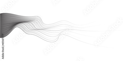 Abstract vector wavy lines flowing smooth curve black grey gradient isolated on transparent background in concept of technology, science, music, modern.
