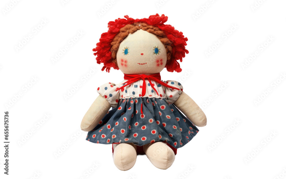 Portrait Beautiful Rag Doll Toy Isolated on White Transparent Background.
