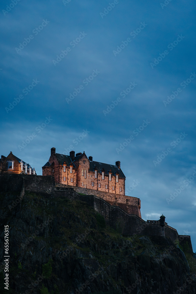 Edinburgh Castle at Night - Medieval Fortress Nestled in Scenic Cityscape with Panoramic Skyline