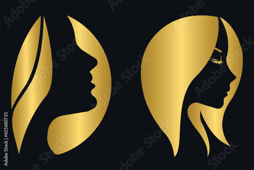 Set of golden beauty, care, fashion logo