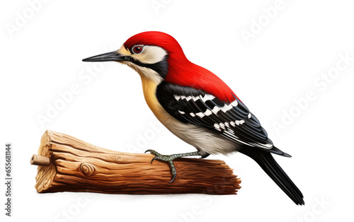Beautiful Colorful Woodpecker Bird Isolated on White Transparent Background.